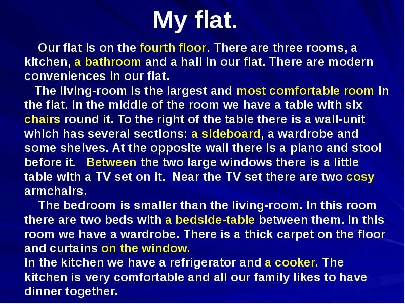 There were two rooms in it. My Flat текст. Топик my Flat. Топик по английскому на тему квартира. Тема my Flat.