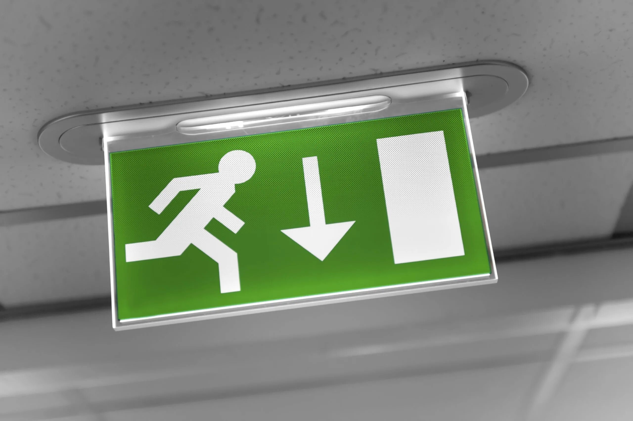 Exit lighting. Табличка exit стальная. надпись аварийное освещение.