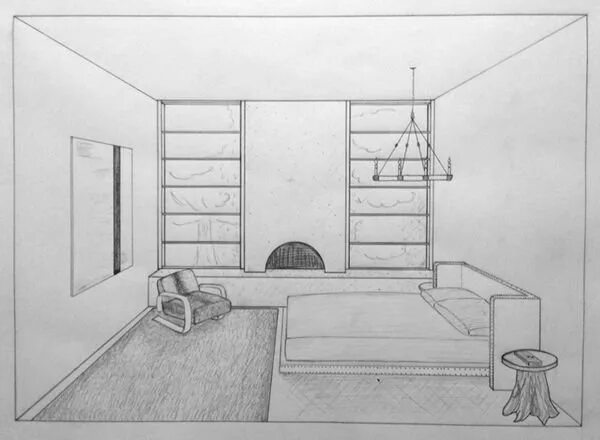 Рисунок комнаты 7 класс легко. Перспектива комнаты сбоку. Набросок комнаты. Нарисовать интерьер комнаты. Набросок интерьера комнаты легко.