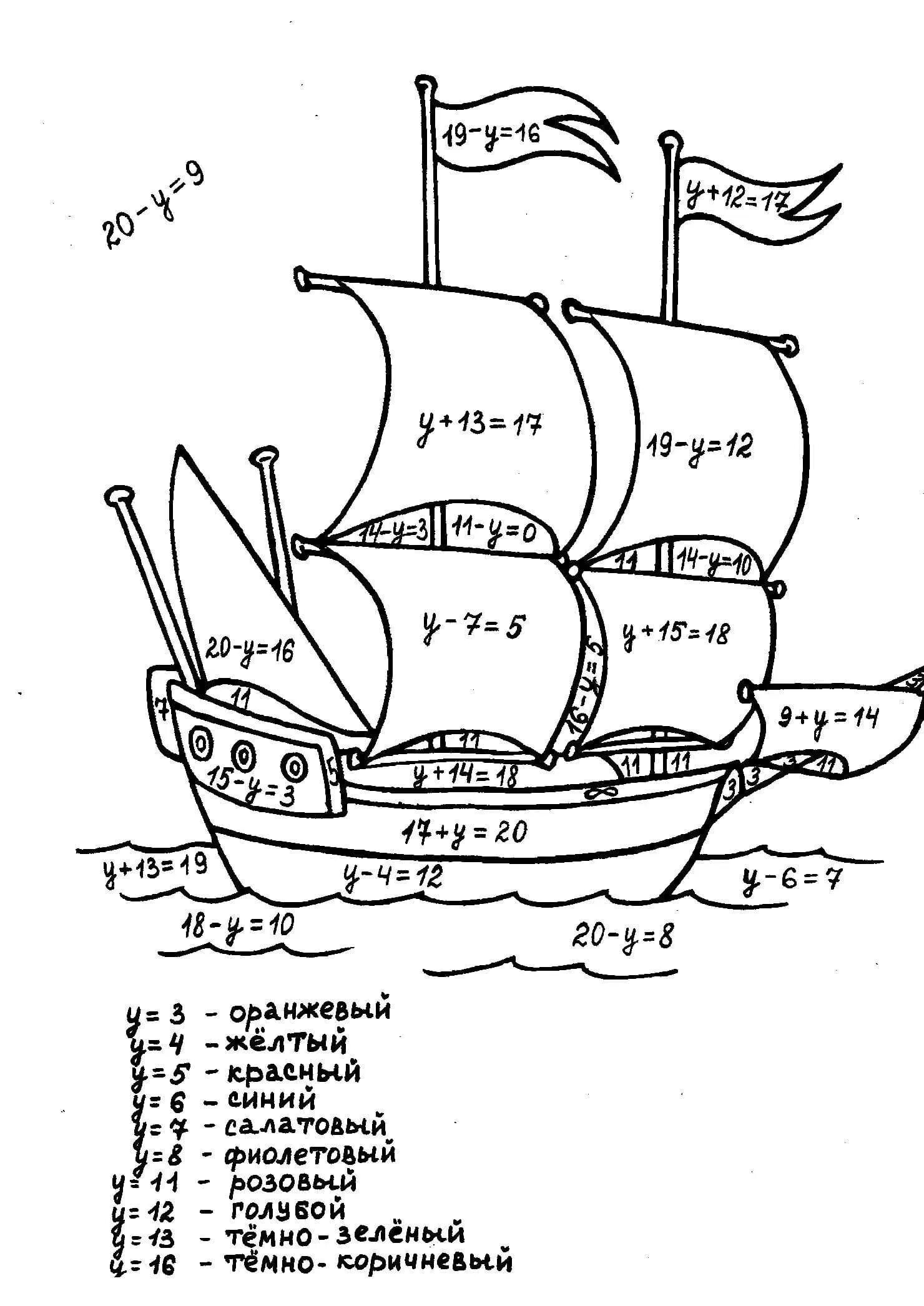 Рисование по примерам. Математическая раскраска. Математическая раскраска корабль. Рисунки с примерами для раскрашивания.