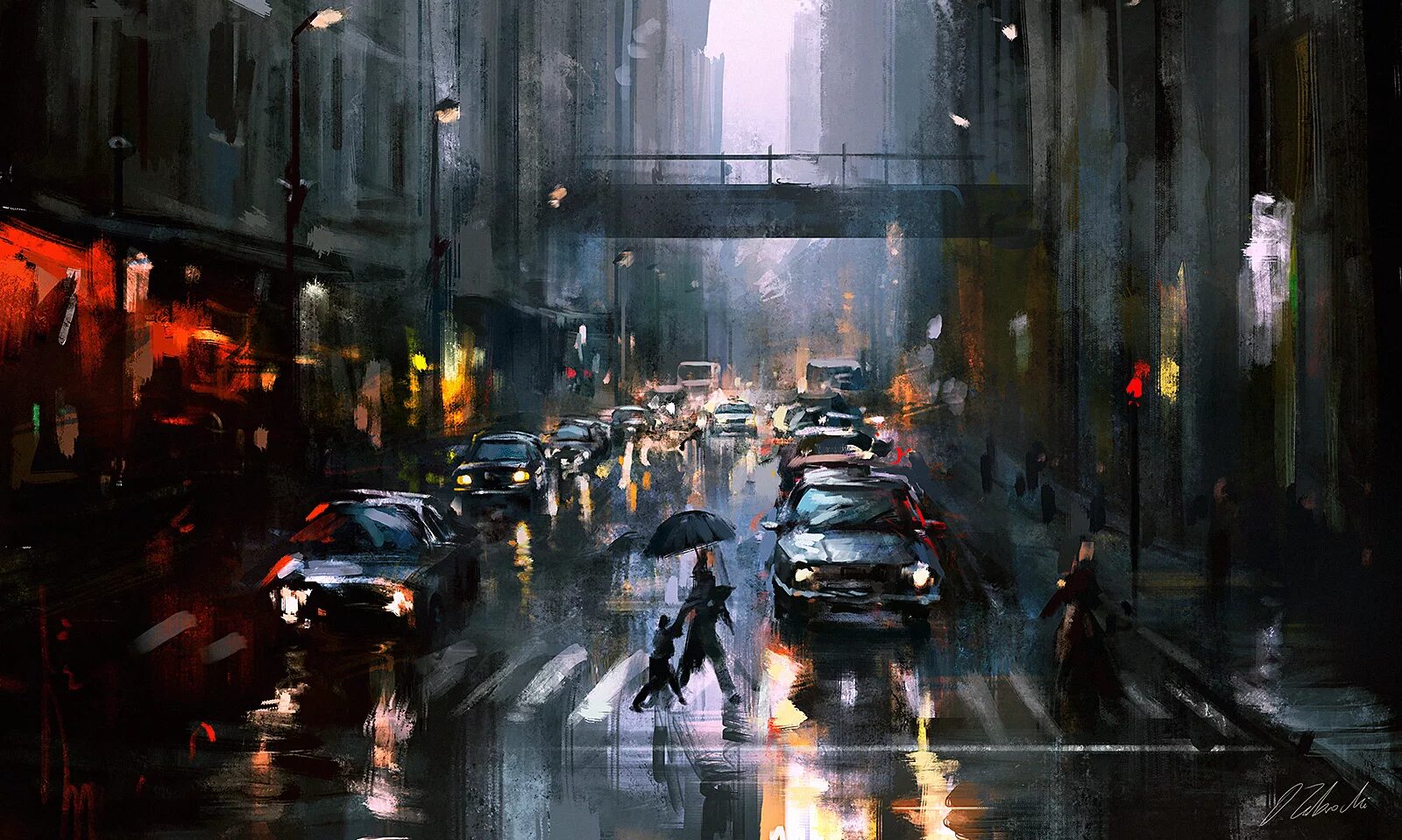 Веселый дождь города. Darek Zabrocki художник. Городской пейзаж. Дождливый пейзаж.