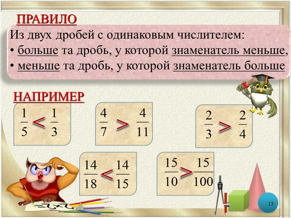 Правило больше большего. Как понять какая дробь больше. Правило сравнения дробей с одинаковыми числителями. Как понять какая дробь больше а какая меньше. Как определить какая дробь больше.