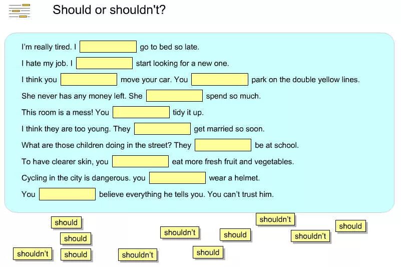 Should задания. Задания на should shouldn't. Should упражнения. Глагол should упражнения. Shall ru