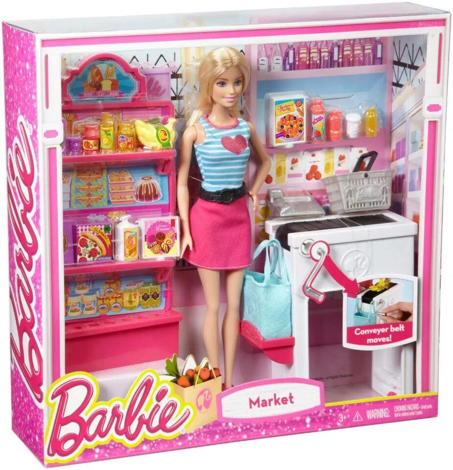 Набор Barbie продуктовый магазин Малибу, 29 см, ckp77. Кукла Барби Mattel супермаркет. Игрушки набор куклы