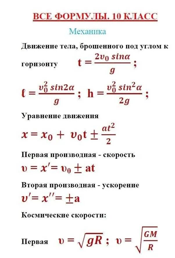 Формула времени физика 8. Формулы по физике 10 класс механика. Формулы по физике 10 класс. Основные формулы 10 класс физика. Механика 10 класс физика все формулы.