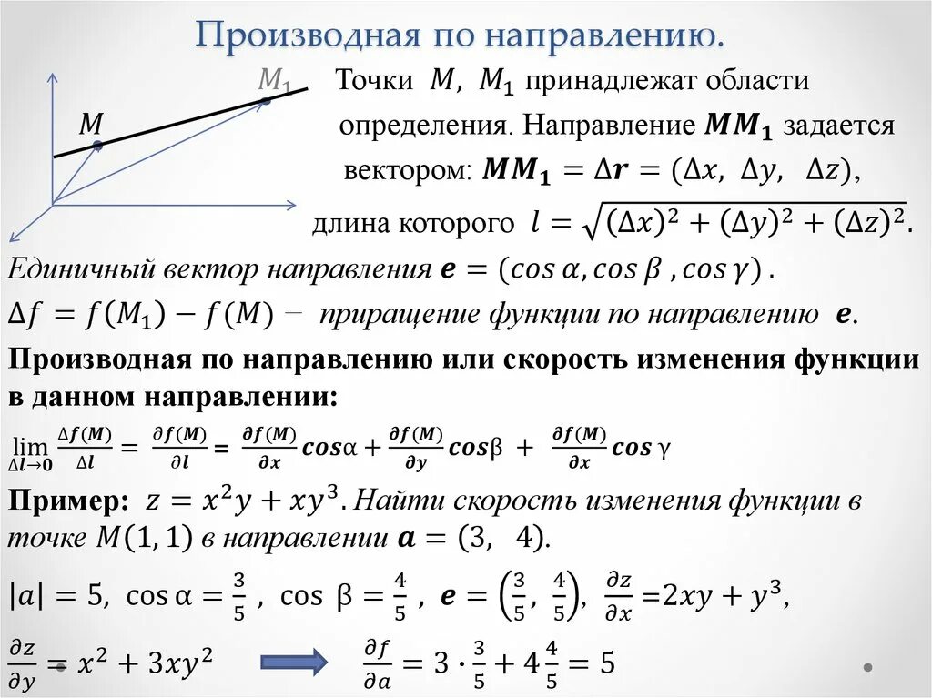 Найти скорость изменения функции в точке. Производная функции по направлению вектора формула. Производная по направлению формула. Производная по направлению. Градиент скалярной функции. Производная функции по направлению единичного вектора.