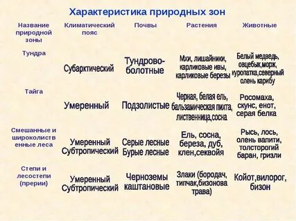 Характеристика природных зон презентация