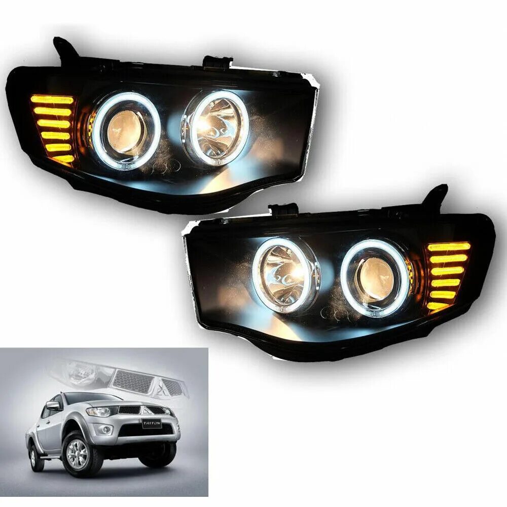 Led mitsubishi. Фары модульные Mitsubishi l200. Светодиодные фары l200. ПТФ l200 Тритон. Линзованные фары на л200 Тритон.