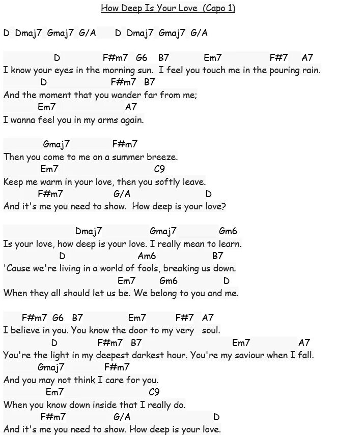 Another love на русском текст. How Deep is your Love текст. How Deep in your Love текст песни. Bee Gees how Deep is your Love перевод. Another Love аккорды гитара.