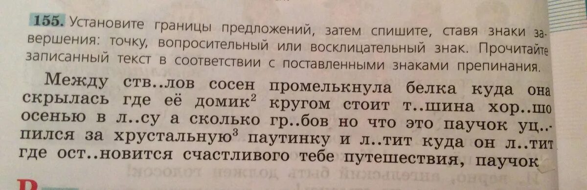 Установите границы предложений. Спишите поставьте знаки. Между стволов сосен промелькнула белка. Установи границы предложений. Не преминуть сказать