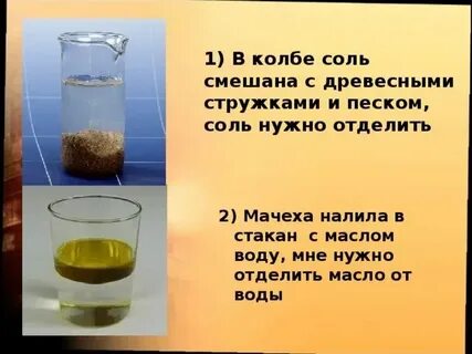 Отделите песок от раствора соли методом