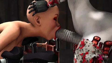 A hot bald young hottie gets fucked by a sex cyborg in the dungeon.
