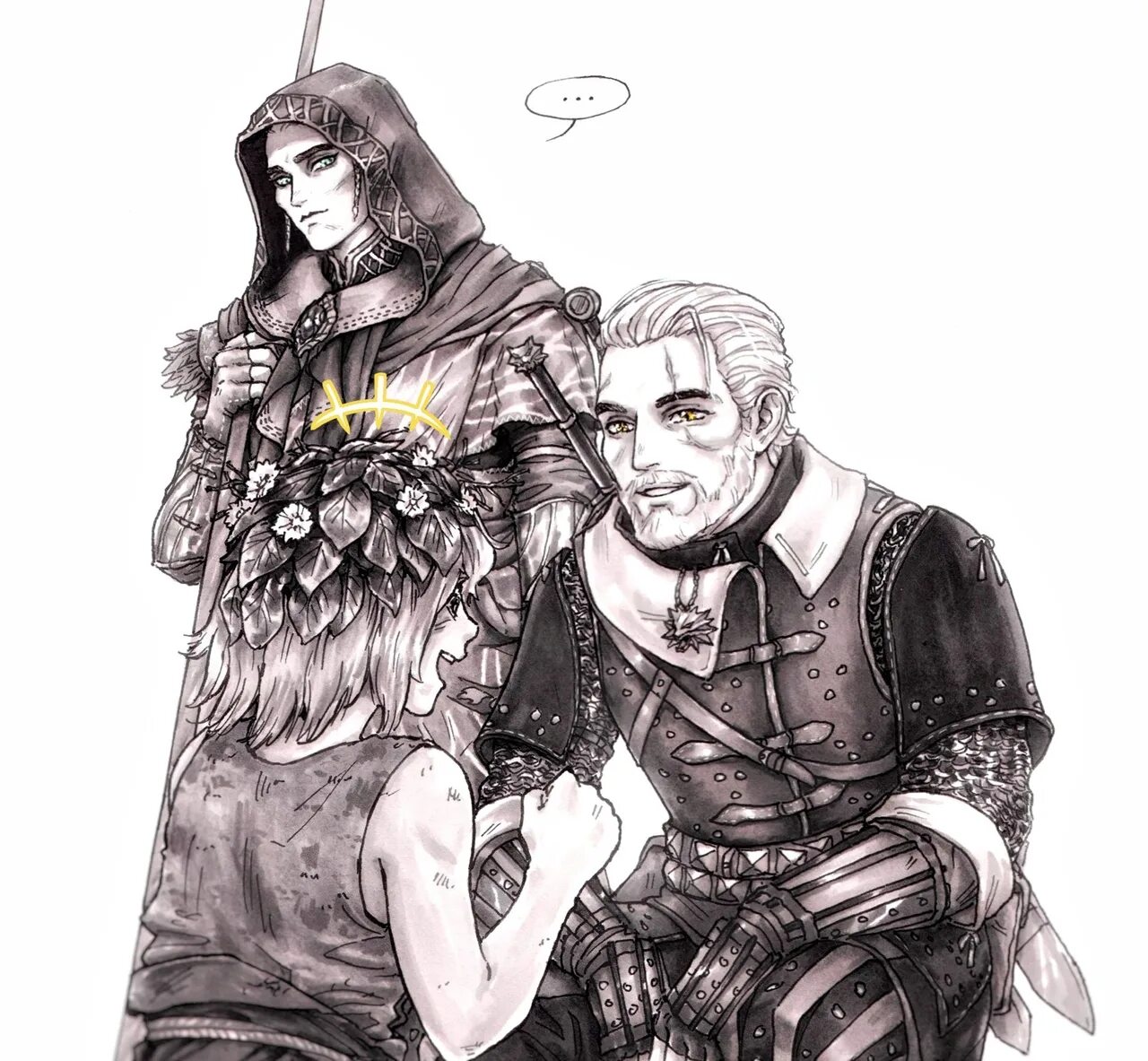 Вернон роше и йорвет. Лютик ведьмак арт. Геральт из ривии и лютик. Саския и йорвет арт. Геральт и лютик.