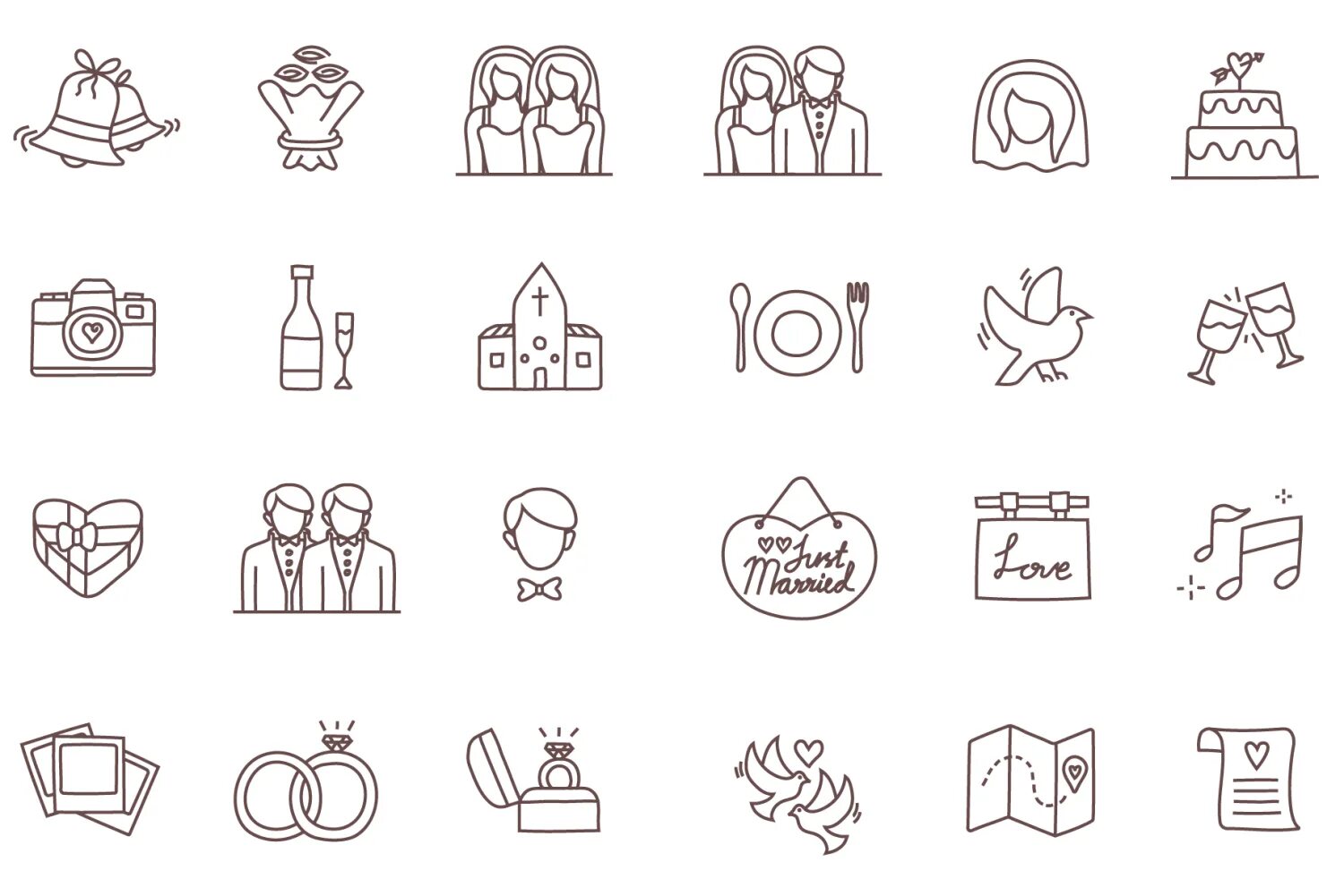 Векторные значки. Набор иконок для свадьбы. Тайминг свадьбы иконки. Пиктограмма свадьба.