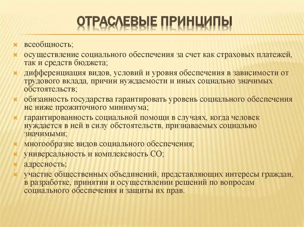 Отраслевыми принципами являются. Понятие и принципы социального обеспечения. Принципы право соц обеспечения. Отраслевые принципы.