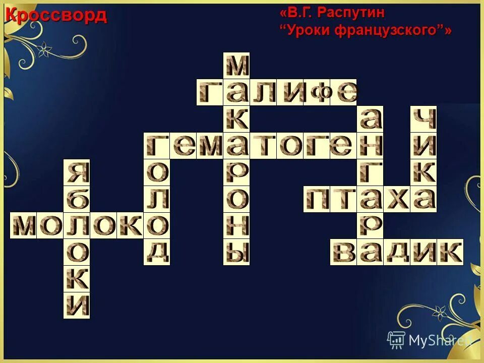 Кроссворд уроки французского 10 вопросов