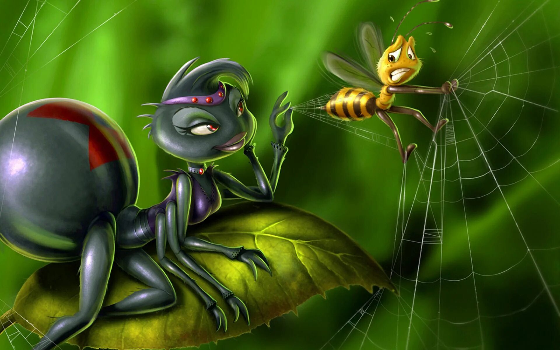 Приключения Флика паучиха. Муха Цокотуха муравей. Паучиха текла пчёлка Майя. Обиженный муравей