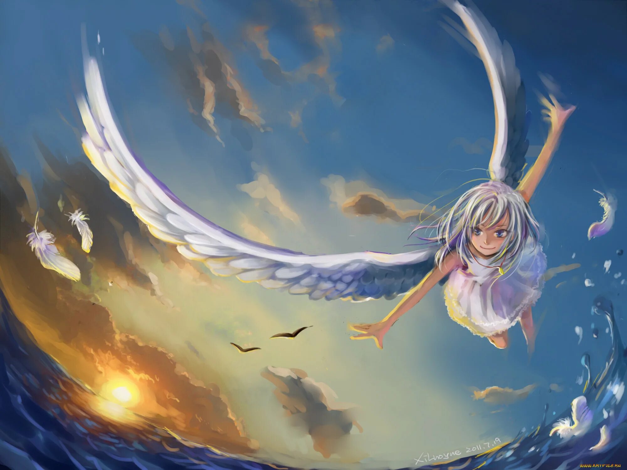 Девушка с крыльями в полете. Одна комната солнечный свет ангел джутсу