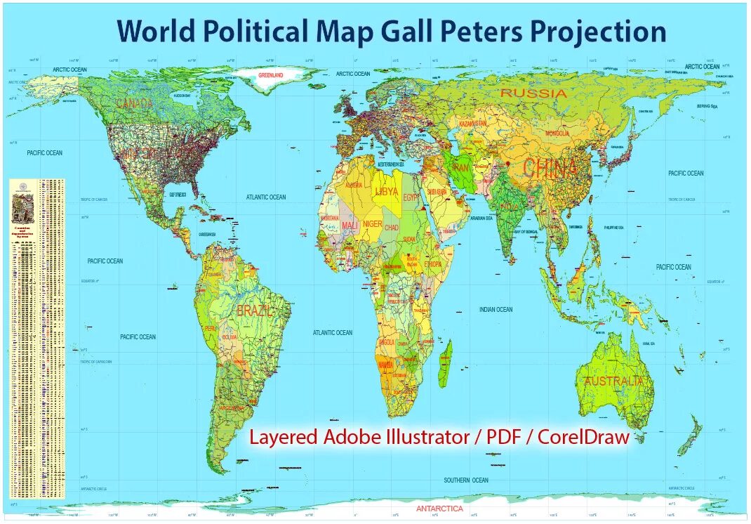 Карта проекция Петерса. Масштаб карты материков