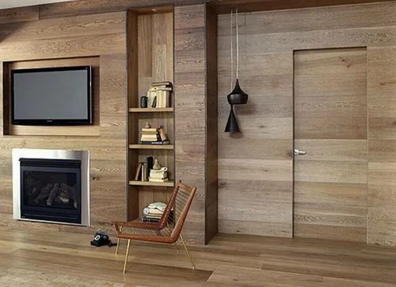 Отделка ламинатом. Ламинат на стене в интерьере. Спальня с деревянной отделкой. Декоративная отделка деревом. Имитация бруса (вуд-хаус) сосна.