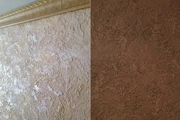 Двухцветная окраска штукатурки. Цвет штукатурки красный. Фактурная шпаклевка для стен короед. Декоративная штукатурка цвета. Крашеная декоративная штукатурка.