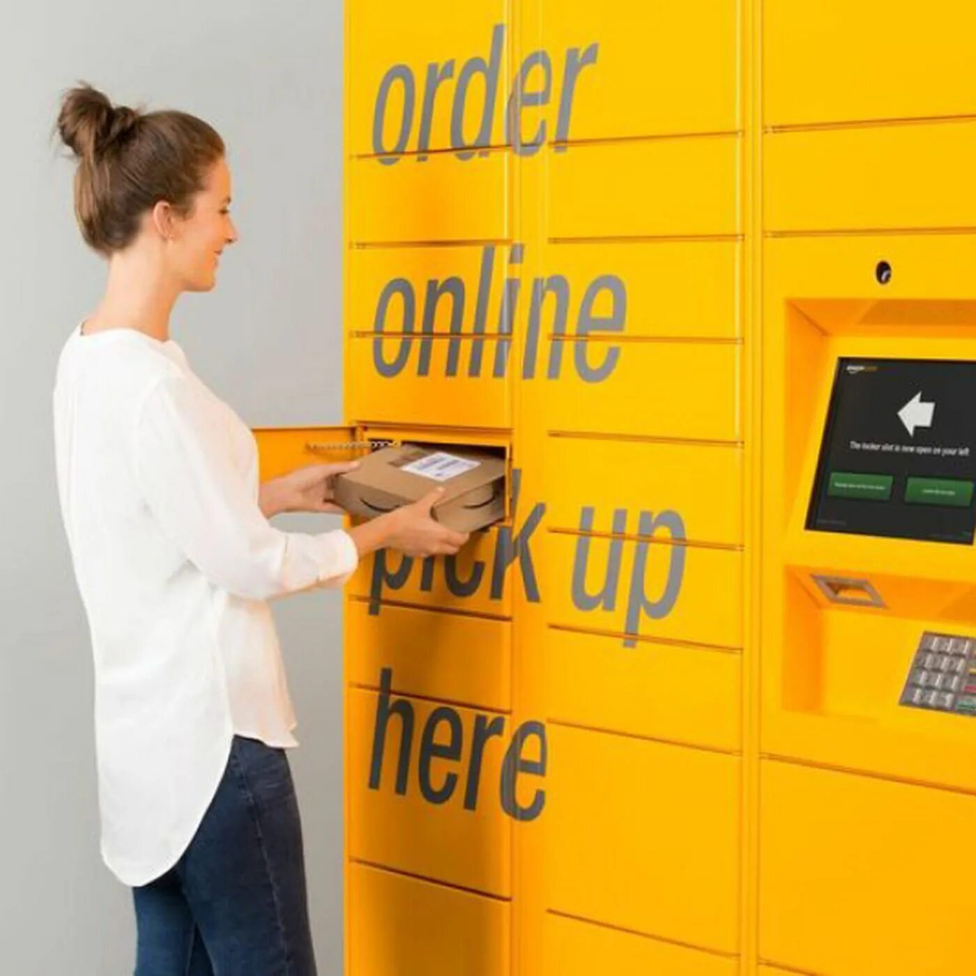 Picked up package. Amazon hub locker. package pick-up points.