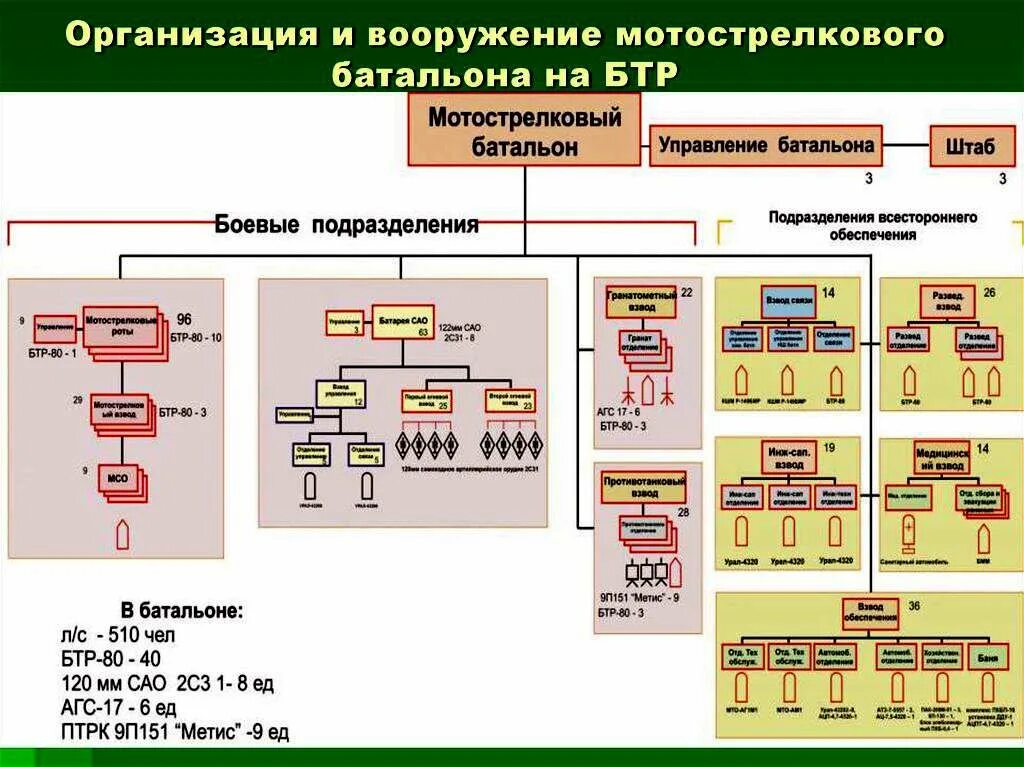 Организационно штатная структура МСБ на БТР. Штатная структура мотострелкового батальона вс РФ. Организационно-штатная структура мотострелкового взвода вс РФ. Организация и вооружение МСБ на БТР 80. Боевой состав организация