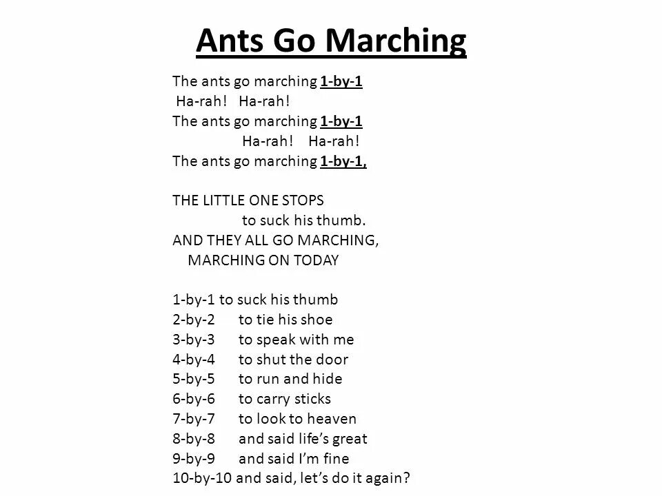 The Ants go Marching текст. The Ants go Marching one by one текст. The Ant go Marching. The Ants go Marching one by one. Перевод песни на русский папа