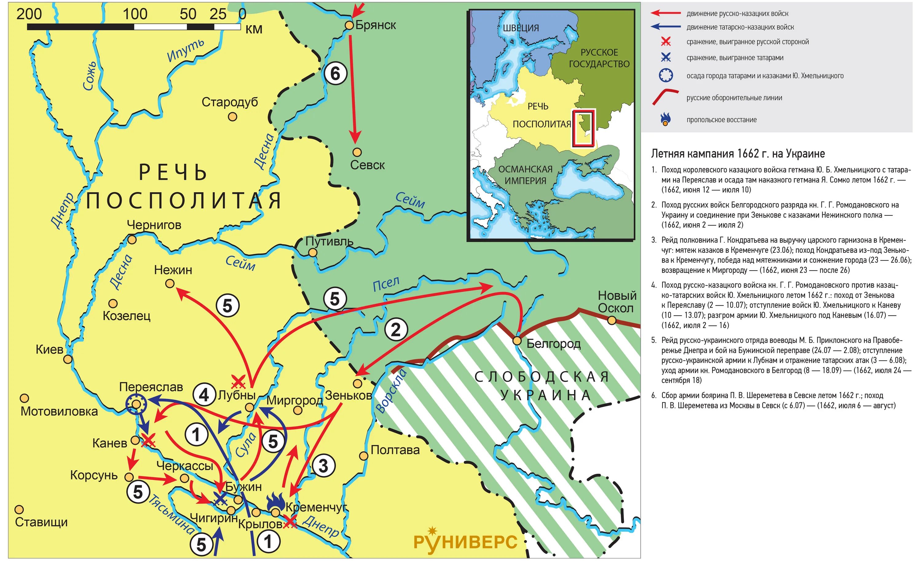 Цели россии в русско польской войне. Русско-польской войне 1654-1667 годов карта.