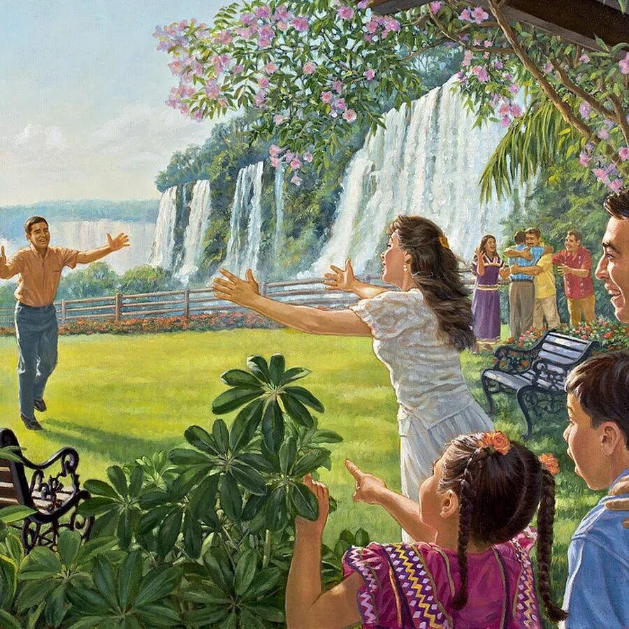 Новый мир ru. Свидетели Иеговы рай Воскресение. Иллюстрации свидетелей Иеговы рай. Воскресение мертвых свидетели Иеговы. Свидетели Иеговы жизнь в раю.