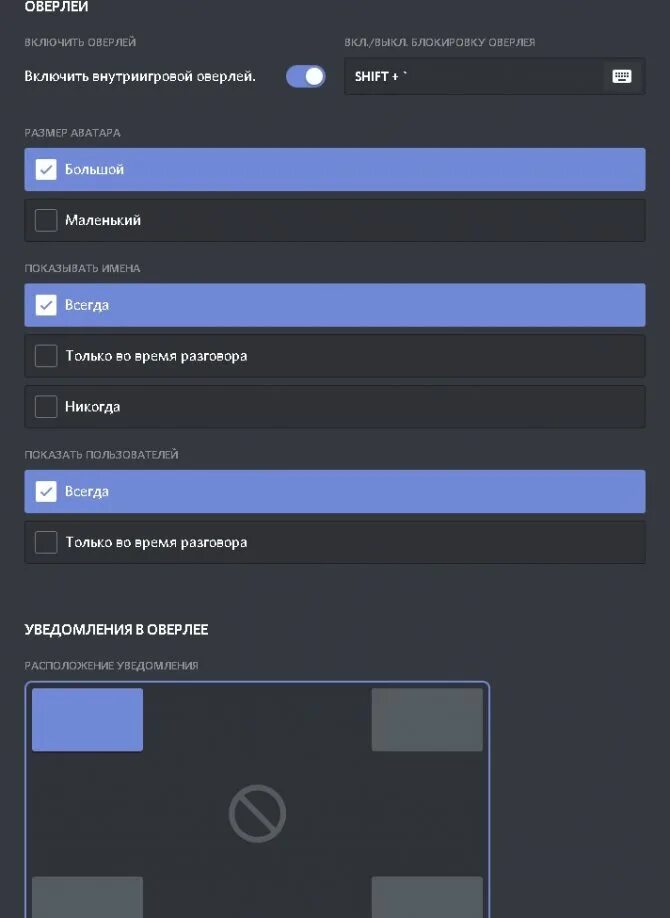 Настройка оверлея