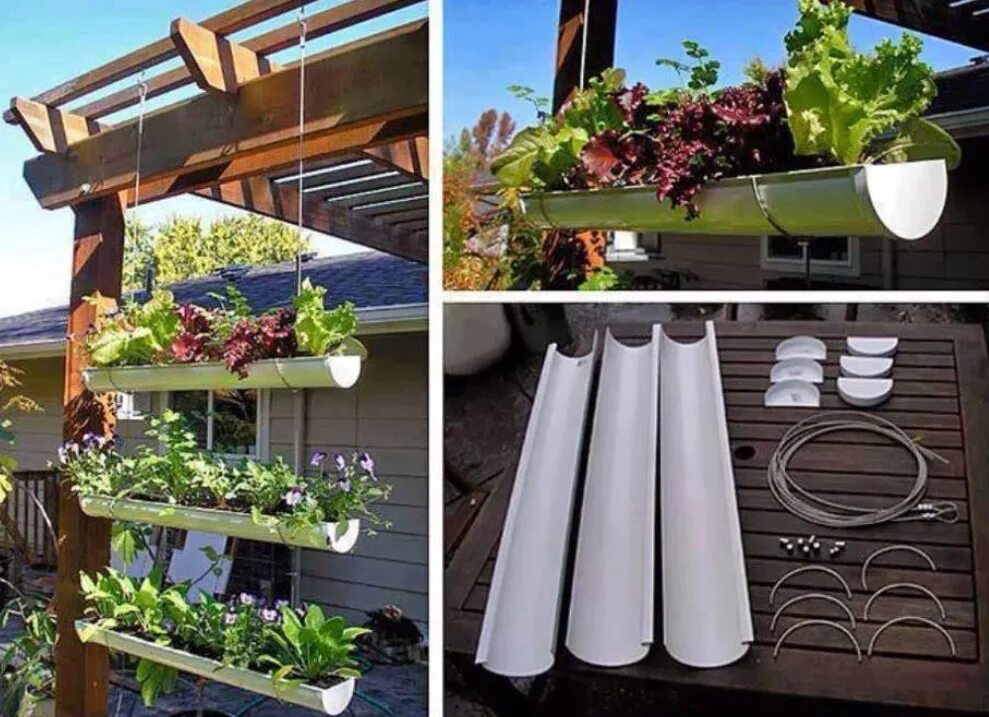 Идеи для сада и огорода. Вертикальные грядки. Подвесные грядки на даче. Клумба из пластиковых труб.