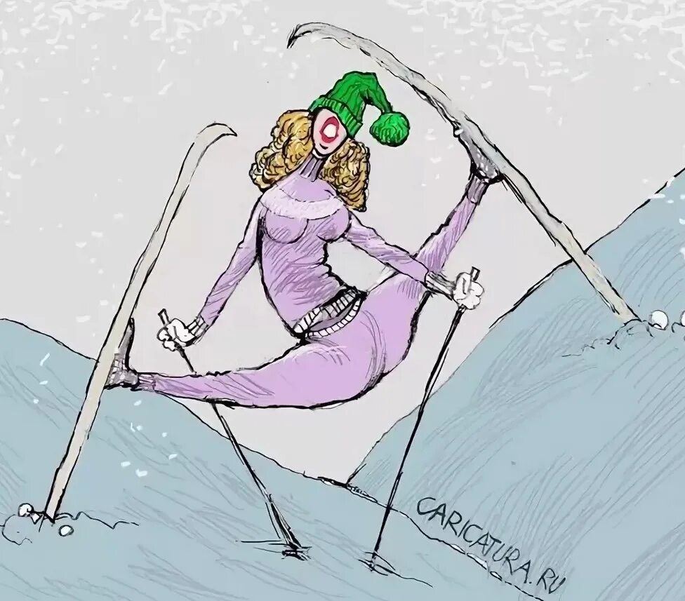 Туристу лыжнику было лень. Лыжник карикатура. Горнолыжник карикатура. Юмористические иллюстрации. Смешной лыжник.