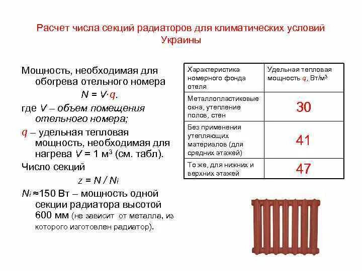 На какую площадь рассчитан радиатор. Расчет мощности биметаллического радиатора отопления. как рассчитать количество секций батареи на комнату. формула расчета радиаторов отопления. формула по расчету радиаторов отопления.