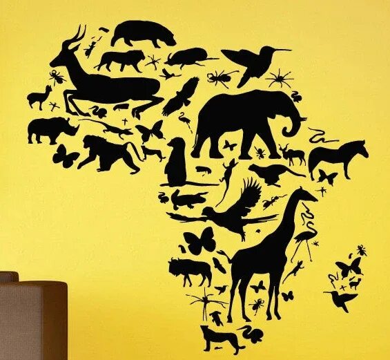 Африки животный география. Наклейки Африка. Контур Африки с животными. Образы животных на стену. Трафареты животных на стену.