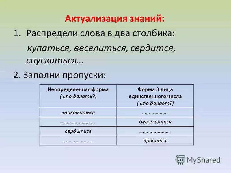 Распределите знания по группам