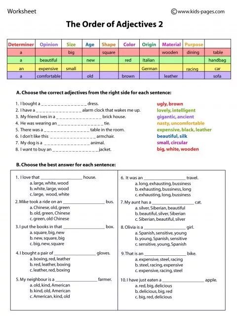 Порядок прилагательных в английском языке Worksheets. Order of adjectives порядок прилагательных. Прилагательное в английском языке Worksheet. Порядок прилагательных в английском предложении упражнения.