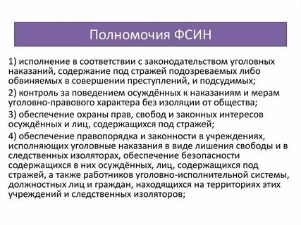 Полномочия федеральной службы исполнения наказаний