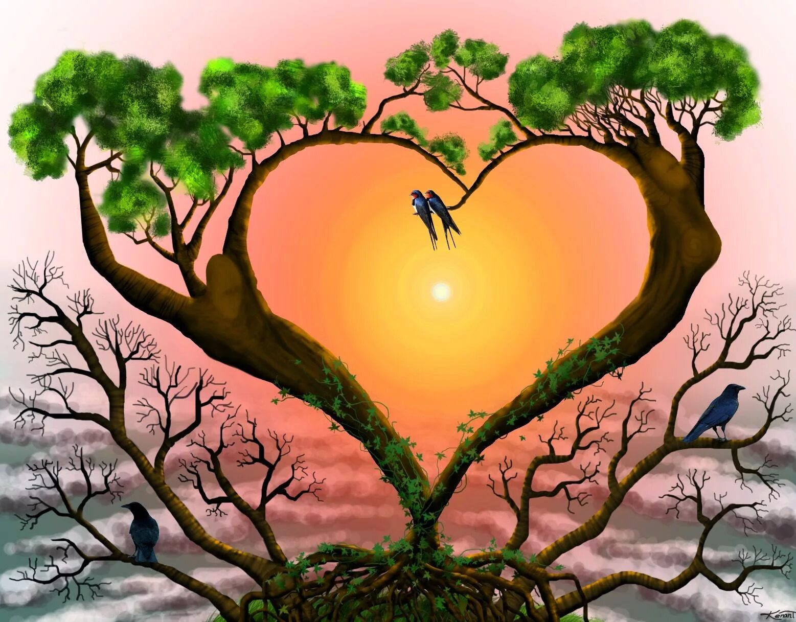 Дерево в виде сердца. Дерево любви. Любовь к природе. Картина дерево.