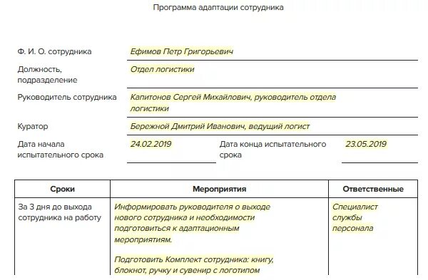 Заявление на испытательный срок образец