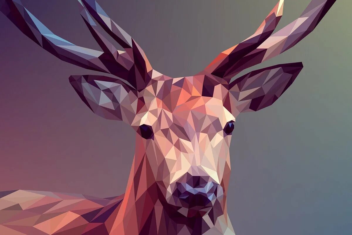 Animals designed. Полигональная Low Poly. Полигональная живопись. Олень арт. Геометрические картины.