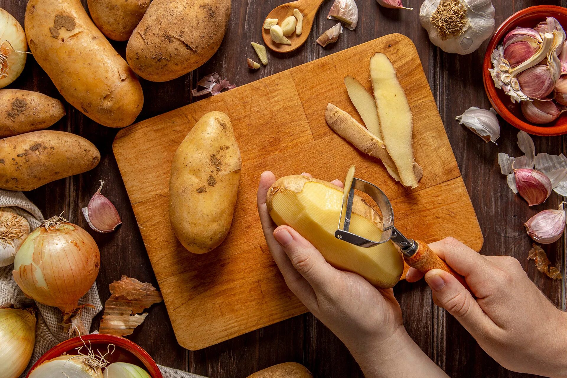 Peeling potatoes