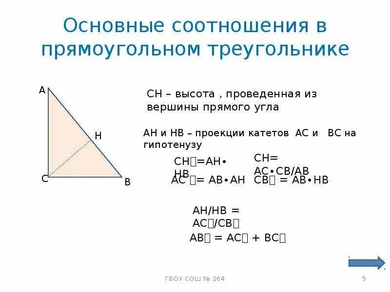 Как найти высоту в треугольнике зная гипотенузу