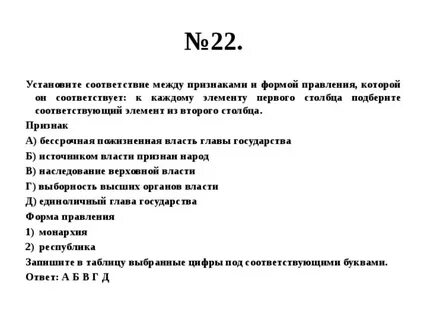 Установите соответствие форма правления