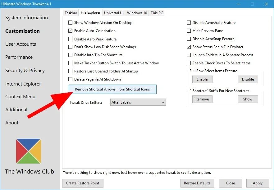 Delete shortcut