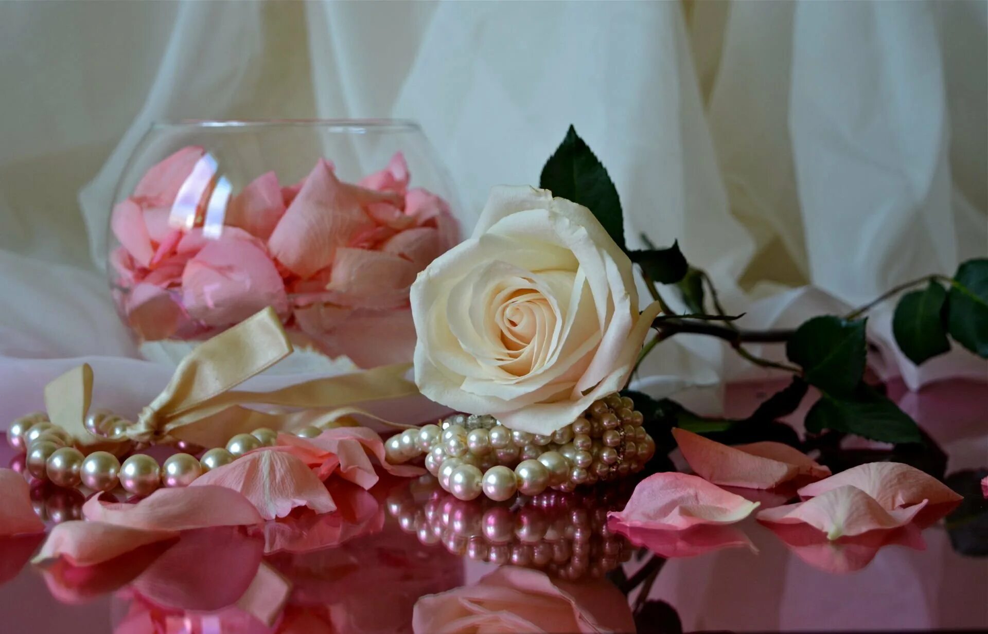 Бесплатные красивые оформления фото. Розы и жемчуг. Цветы и драгоценности. Розовые розы с бусами. Розовые розы с жемчугом.