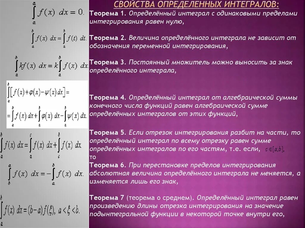 Свойства определенного интеграла. Определенный интеграл свойства. Свойств аопределеного интеграл. Основные свойства определенного интеграла.