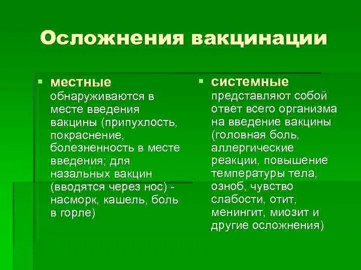 Осложнения после введения вакцины