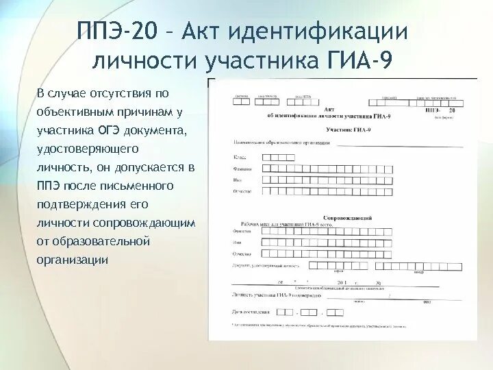 ППЭ-20. Акт об идентификации личности участника ГИА (форма ППЭ-20) находится у:. Форма ППЭ-20 «акт об идентификации личности участника ГИА-9». Акт об идентификации личности участника ГИА-9. Заполнение формы ппэ 05 03 у образец