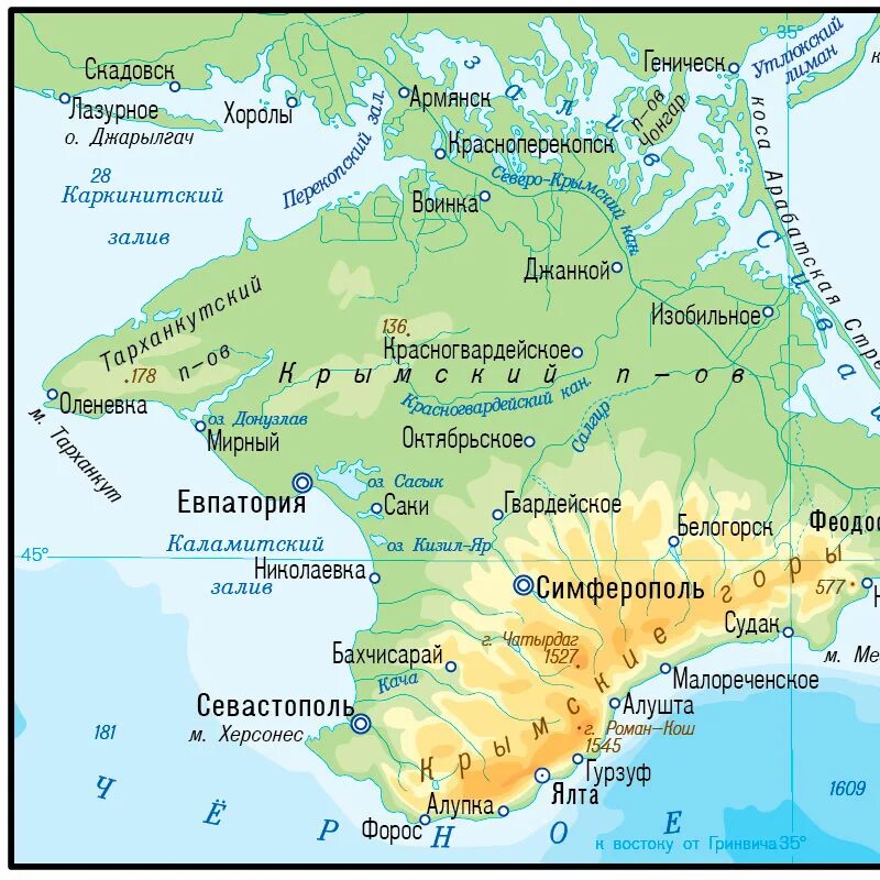 Физическая карта Крымского полуострова. Полуостров Крым географическая карта. Полуостров Крым физическая карта. Крымский полуостров на карте.